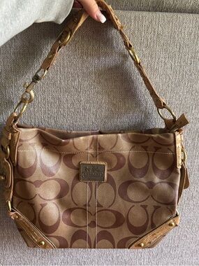Coach Signature Canvas Shoulder Bag in Brown/Tan